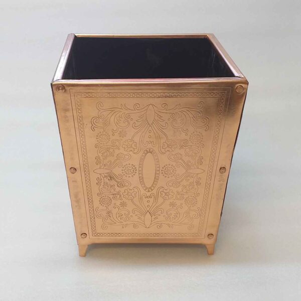 Persian Engraved Copper Waste Basket with Floral Design