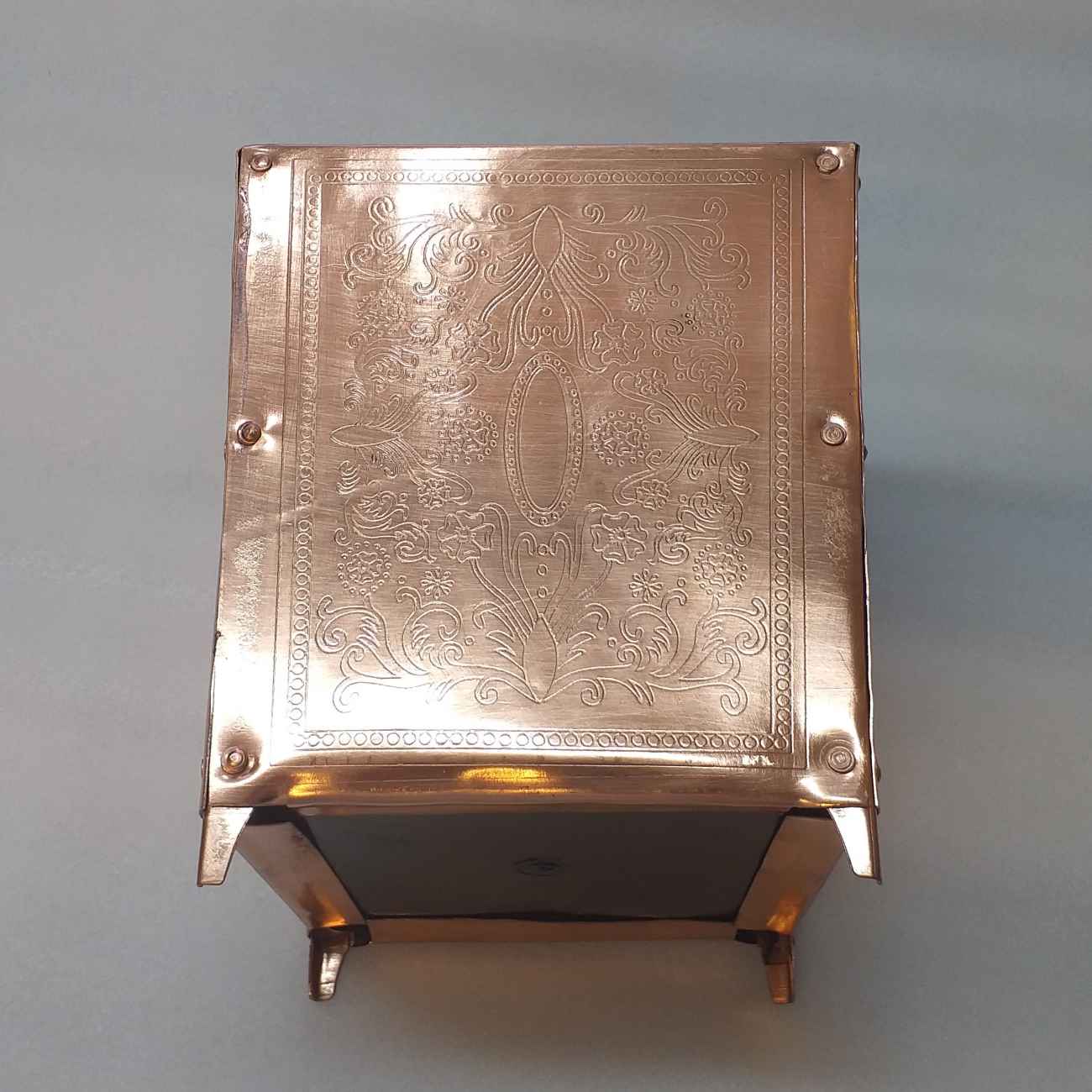 Persian Engraved Copper Waste Basket with Floral Design