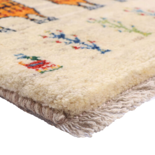 Persian Gabbeh Rug with Wool Handwoven in Shiraz Cats in Cream