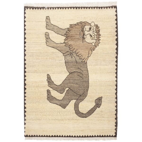 Persian Gabbeh Wool Rug Genuine Handwoven Lion Cream