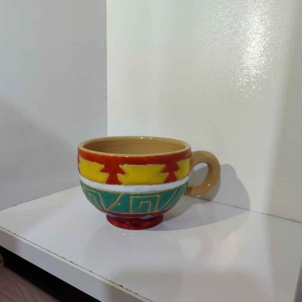 Persian Handcraft Pottery Teacup & Saucer with Geometric Design