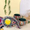 Persian Minakari Handcraft Pottery Teacup with Termeh Saucer (Enameled Design)