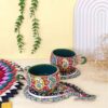 Persian Minakari Handcraft Pottery Teacup with Termeh Saucer (Enameled Design)