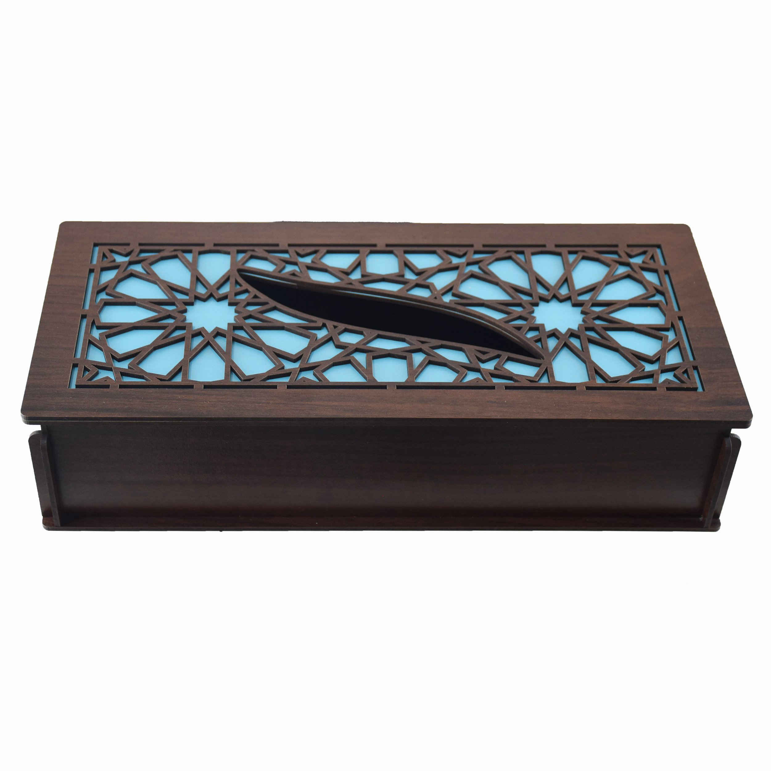 Wooden Tissue Box Cover with Geometric Design in Brown