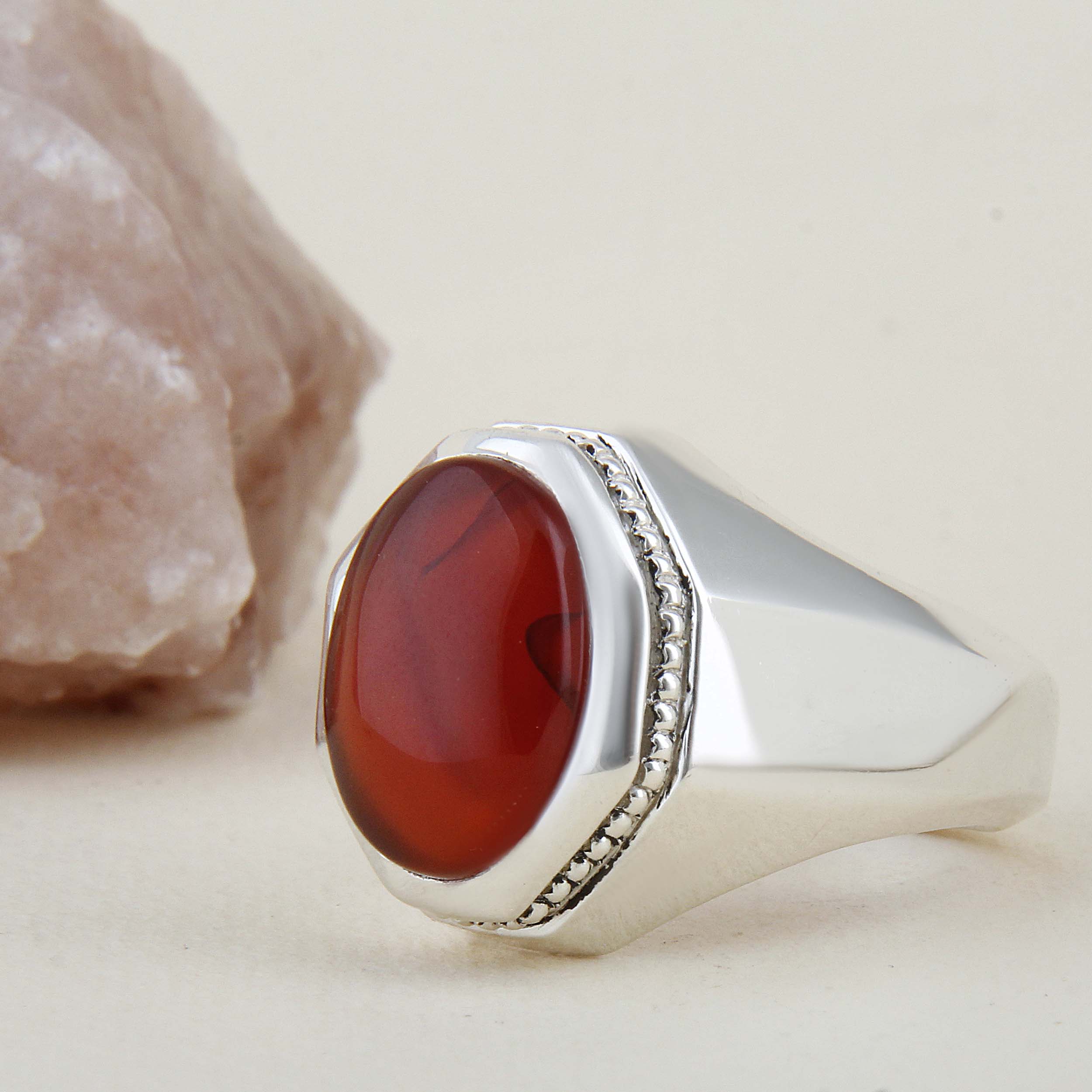 Persian Handmade Men’s Silver Ring with Yemeni in Red Agate Stone