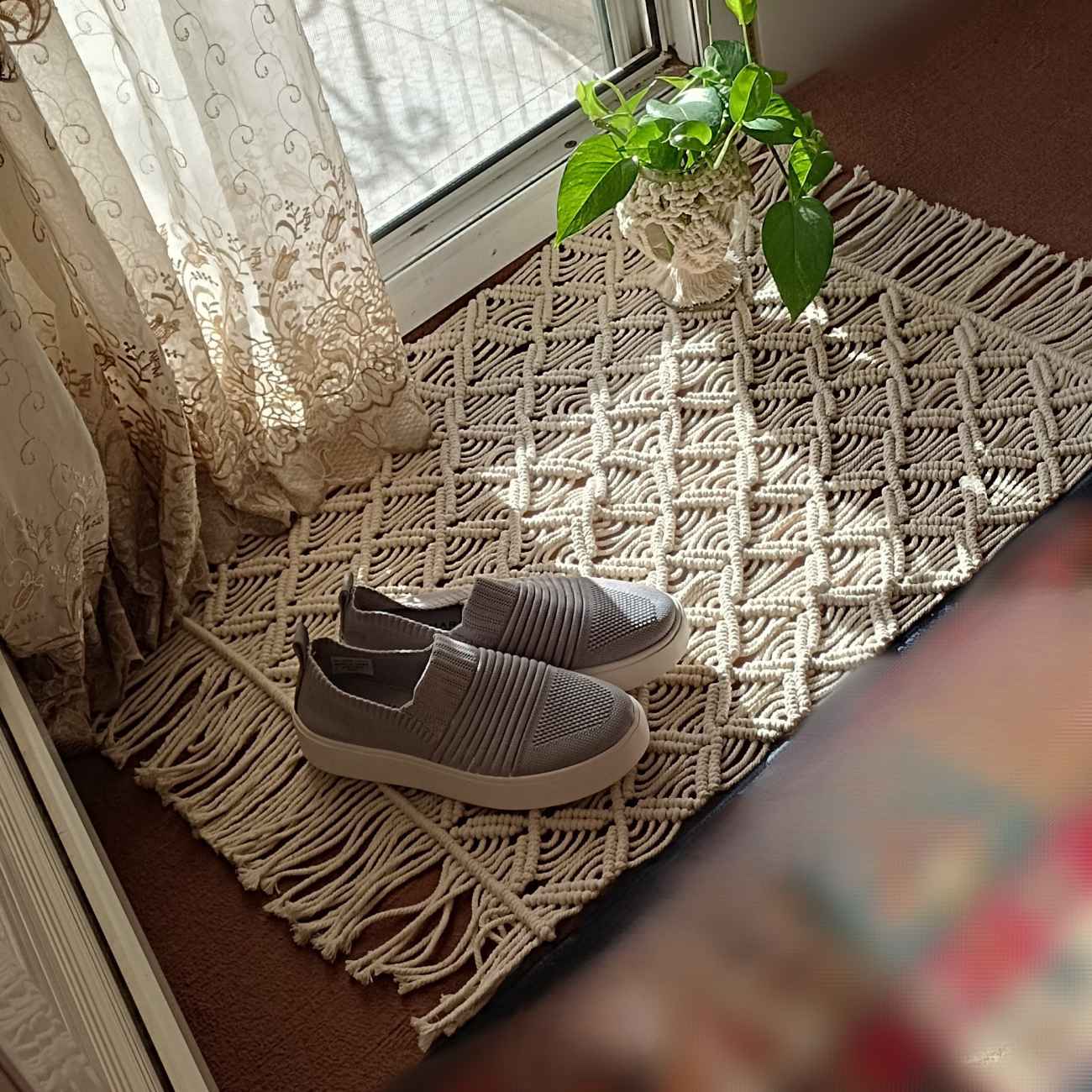 Persian Handwoven Boho Macrame Floor Rug – Ideal for Living Room or Bedroom