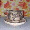Persian High-Quality Pottery Teacup & Saucer with Tree Design