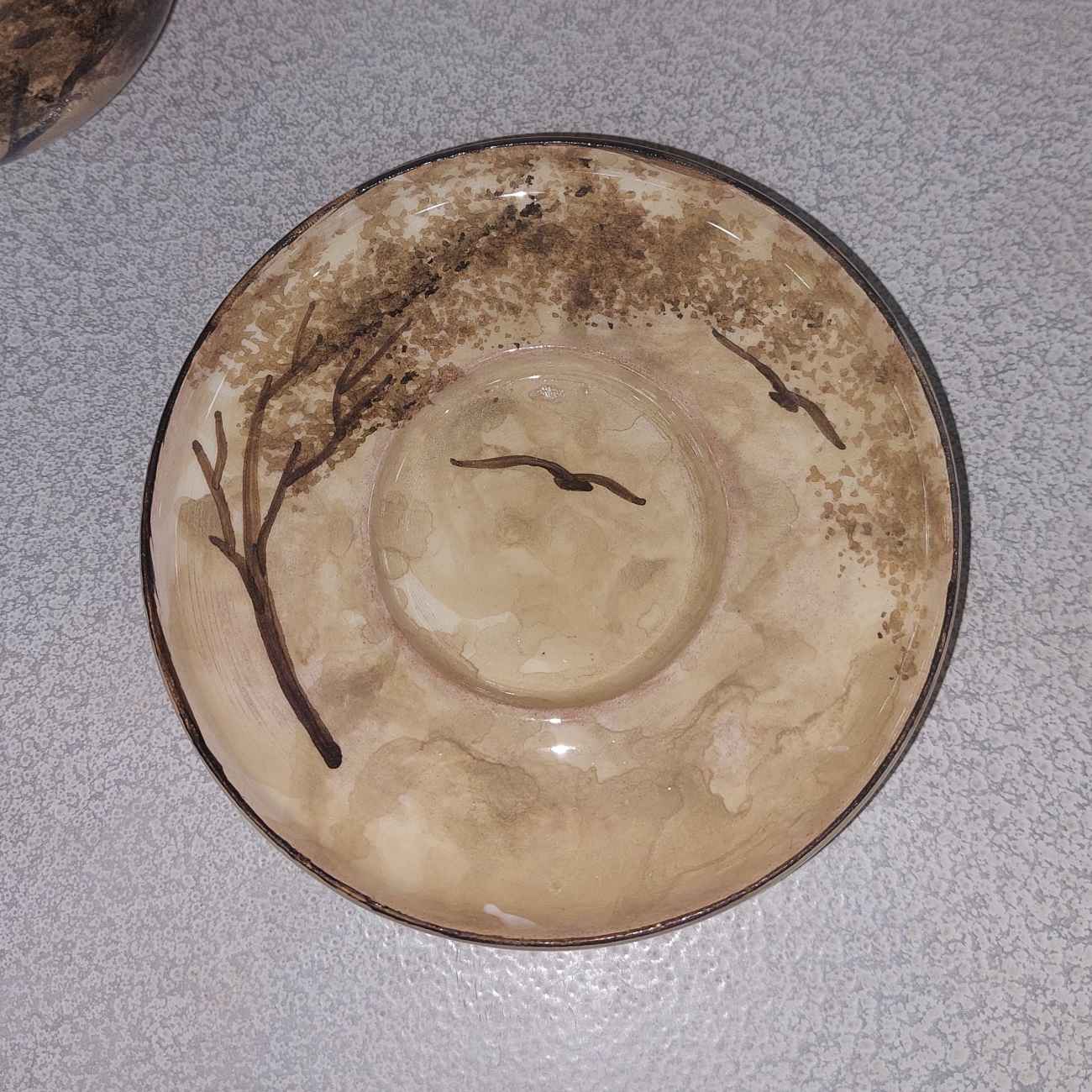 Persian High-Quality Pottery Teacup & Saucer with Tree Design