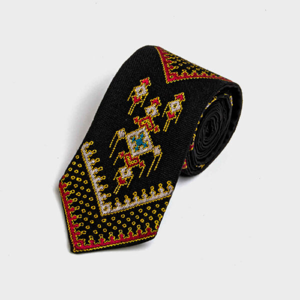 Persian Men's Necktie - Traditional Intricate Embroidered in Black