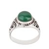 Persian Men's Silver Ring with Cylindrical Band and Agate Stone in Green