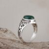 Persian Men's Silver Ring with Cylindrical Band and Agate Stone in Green
