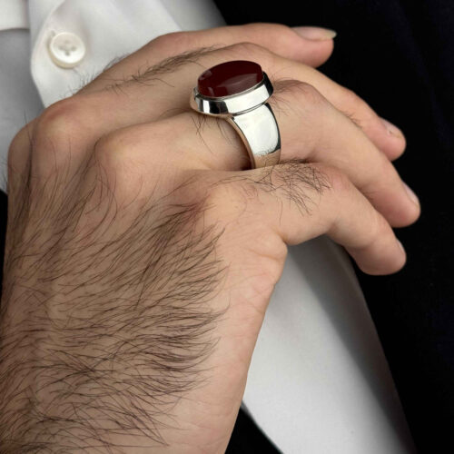 Persian Men’s Silver Ring with Yemeni Agate, Handmade Collector Model