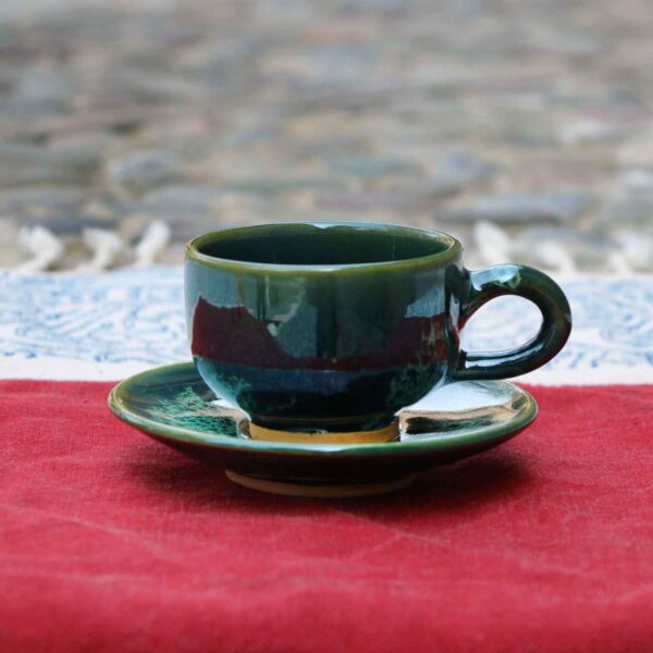 Persian Pottery Teacup & Saucer with Handle Suitable for Tea
