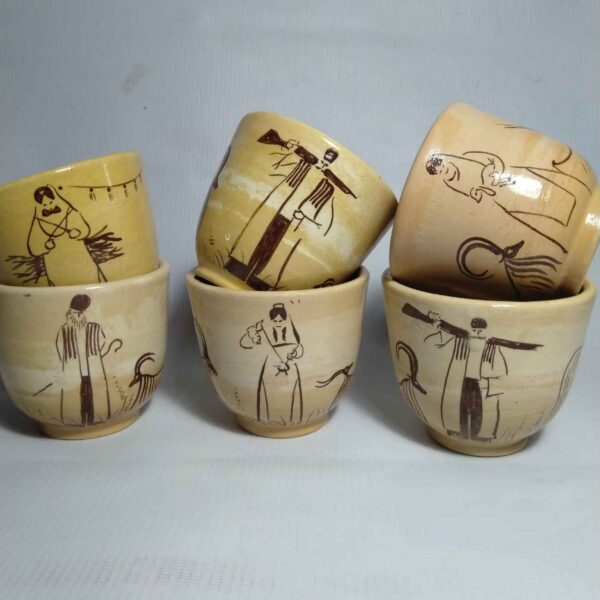 Persian Pottery Teacup with Perfect for Tea Ritual with Ethnic Design (x6)