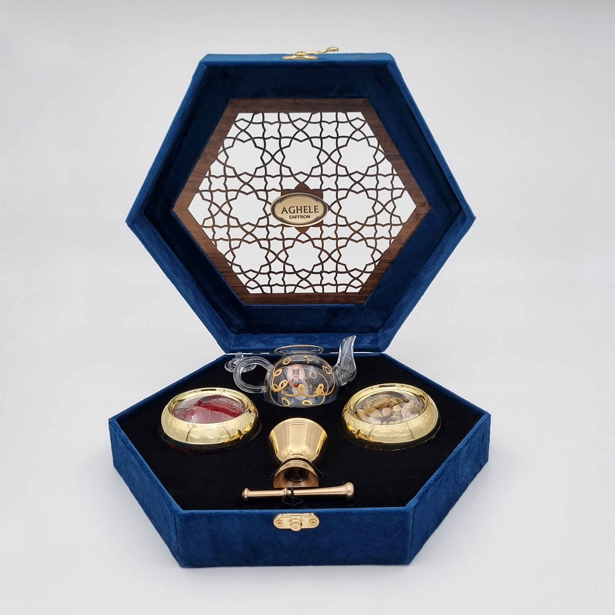 Persian Saffron Gift Box – 3 Grams – Occasion Set with Cardamom, Teapot & Mortar