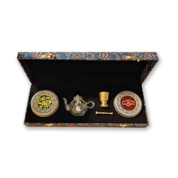 Chenarani Khatam Saffron Gift Box – 3 Grams – with Cardamom, Teapot & Mortar