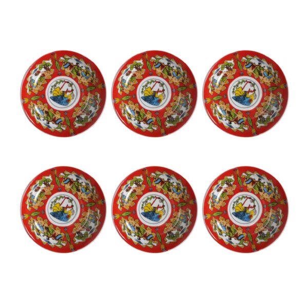 Persian Tea Saucer - Porcelain with Bird & Flower Design (Set of 6)