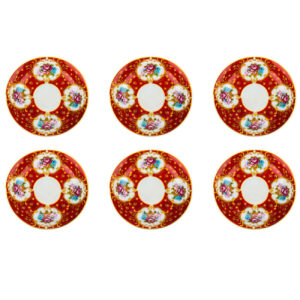 Persian Tea Saucer – Porcelain with Four-Flower Model (Set of 6)