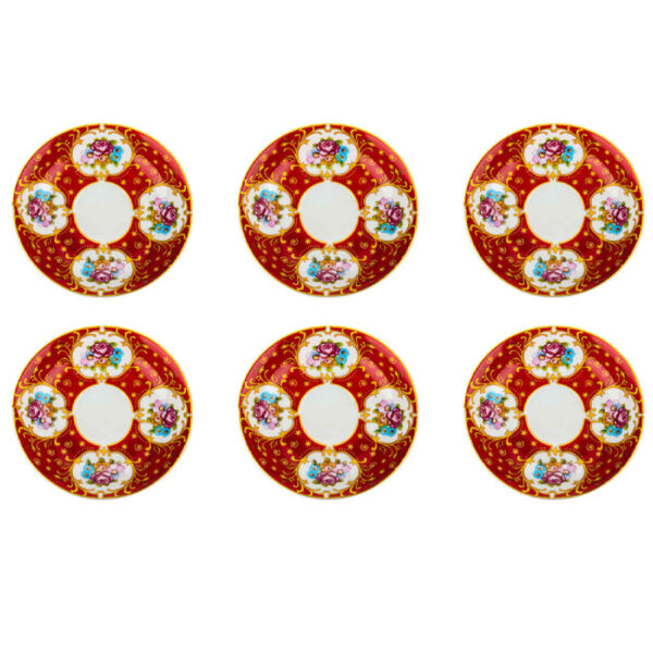 Persian Tea Saucer - Porcelain with Four-Flower Model (Set of 6)