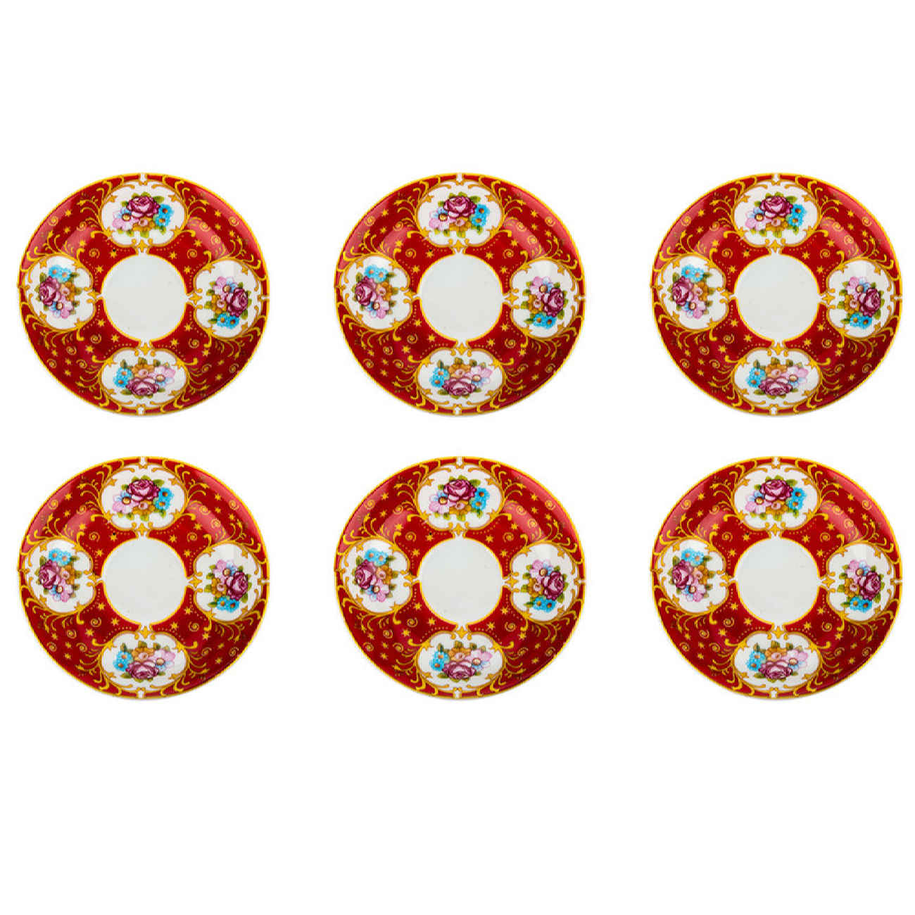 Persian Tea Saucer - Porcelain with Four-Flower Model (Set of 6)