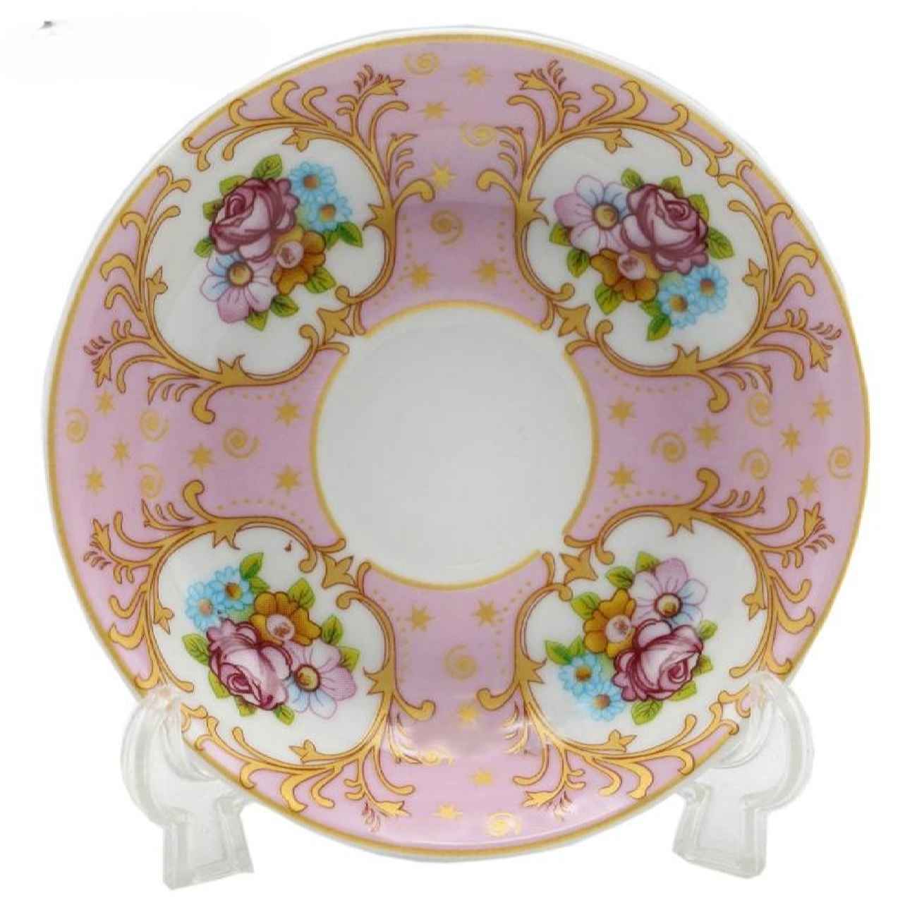 Persian Tea Saucer – Porcelain with Four-Flower Model (Set of 6)
