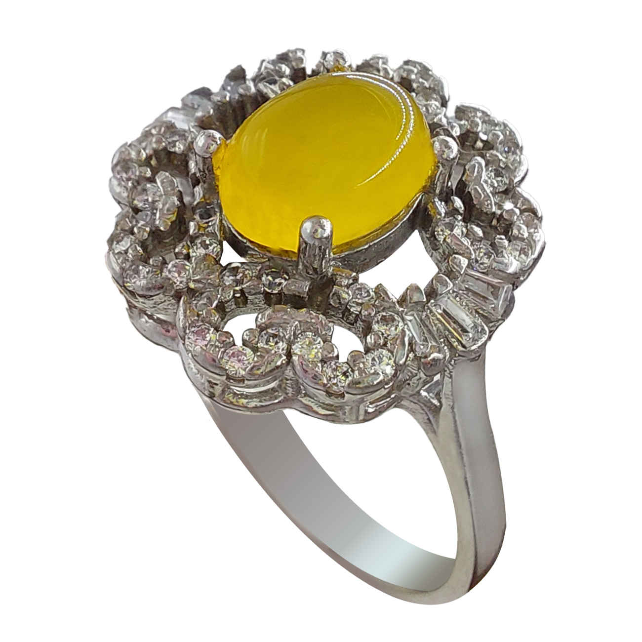 Persian Women's Silver Ring Agate Sharf al-Shams Model with Flower Design