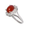 Persian Women's Silver Ring Agate with Red Gemstone & Flower Design