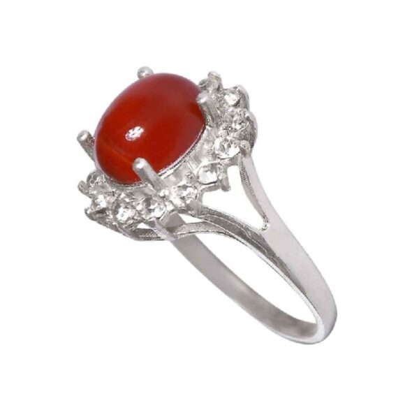 Persian Women's Silver Ring Agate with Red Gemstone & Flower Design