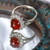 Persian Women's Silver Ring Agate with Red Gemstone & Flower Design