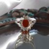 Persian Women's Silver Ring Agate with Red Gemstone & Flower Design