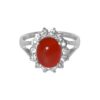 Persian Women's Silver Ring Agate with Red Gemstone & Flower Design