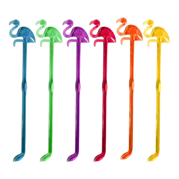 Plastic Bar Spoon - Perfect for Stirring & Layering with Flamingo Design Pack of 6