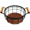 Wire Basket With Wooden Base Design & Handle Perfect for Fruit in Black