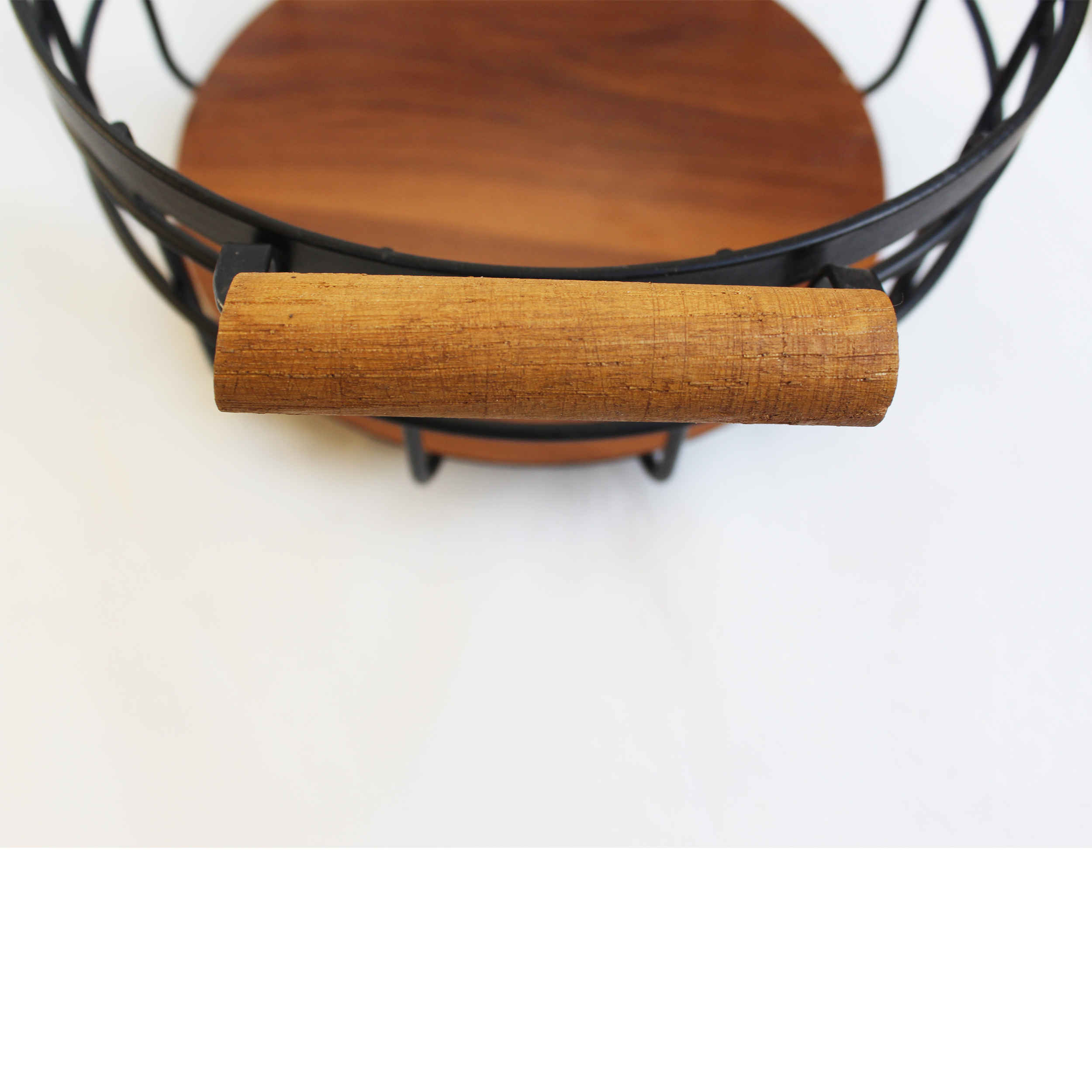 Wire Basket With Wooden Base Design & Handle Perfect for Fruit in Black