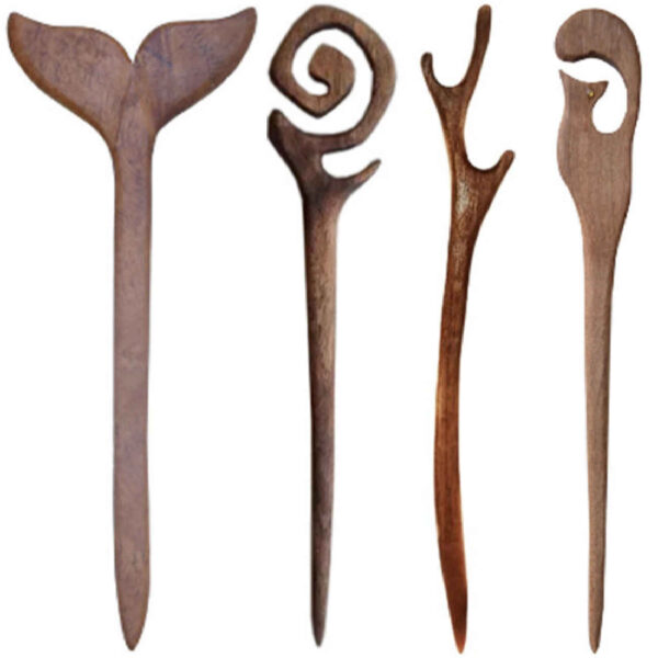 Wooden Hair Stick Handcrafted Large Size in Brown Pack of 4