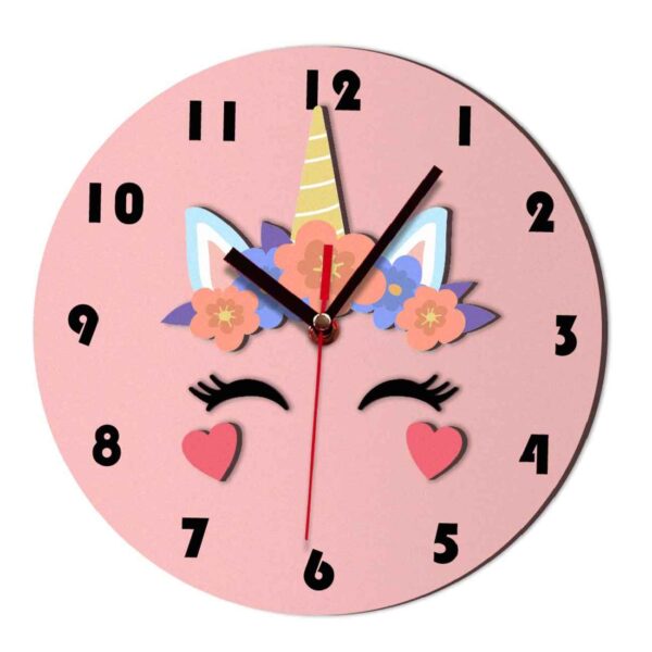 Wooden Nursery Wall Clock Elegant Perfect for Children with Unicorn Horse Design