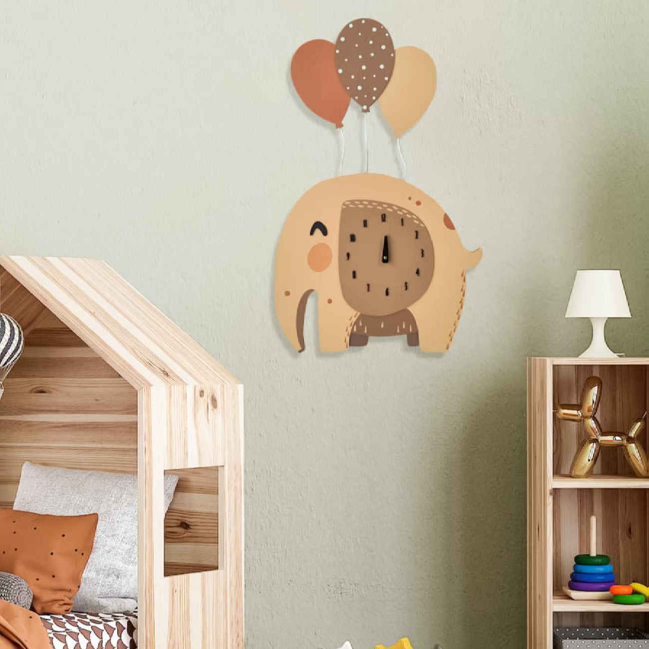 Wooden Nursery Wall Clock – Ideal for Children’s Room with Elephant Design