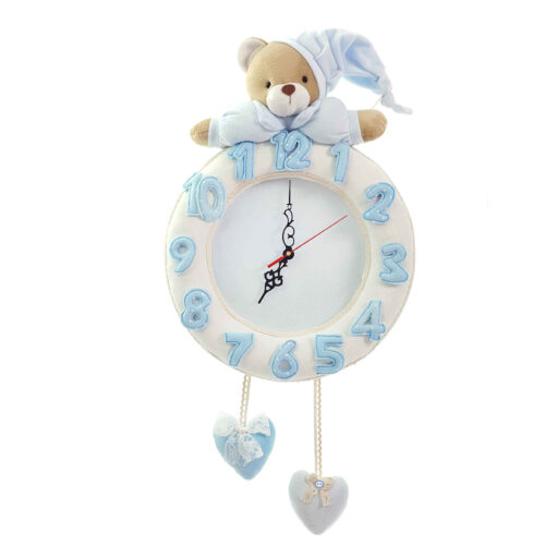 Wooden Nursery Wall Clock – Perfect for Children’s Room with Bear Design in Blue