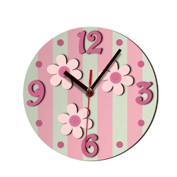Wooden Nursery Wall Clock Perfect for Children’s Room with Floral Design