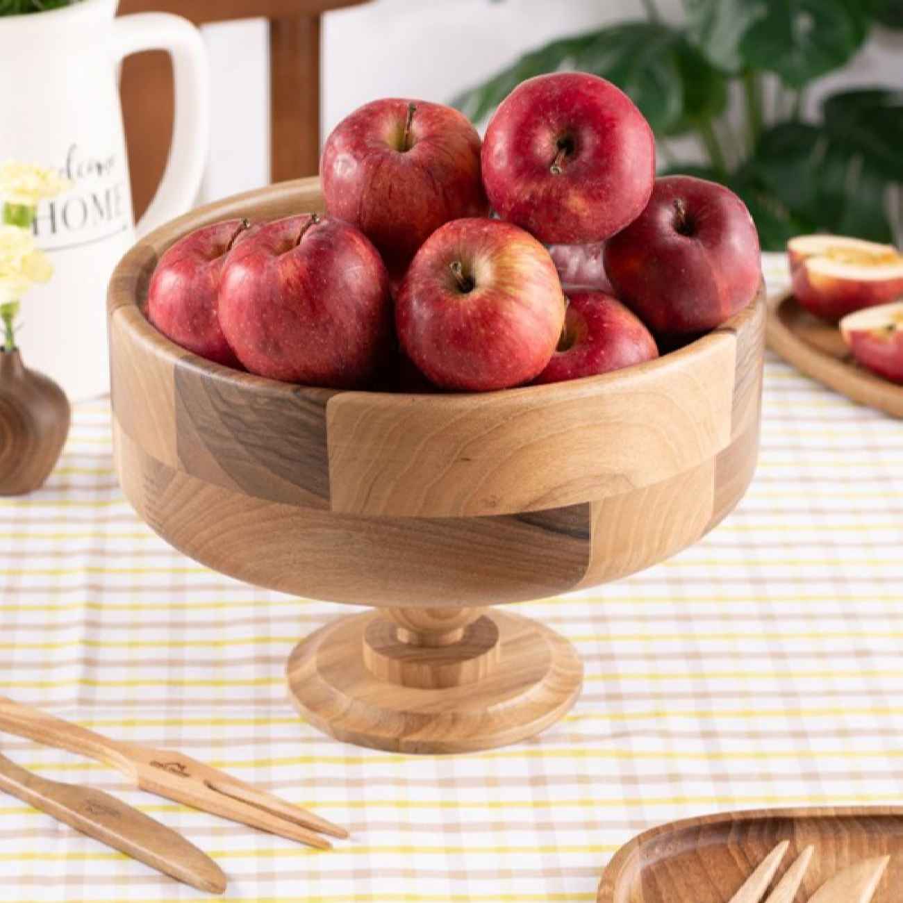Wooden Serving Stand with Round and Bowl-Shaped