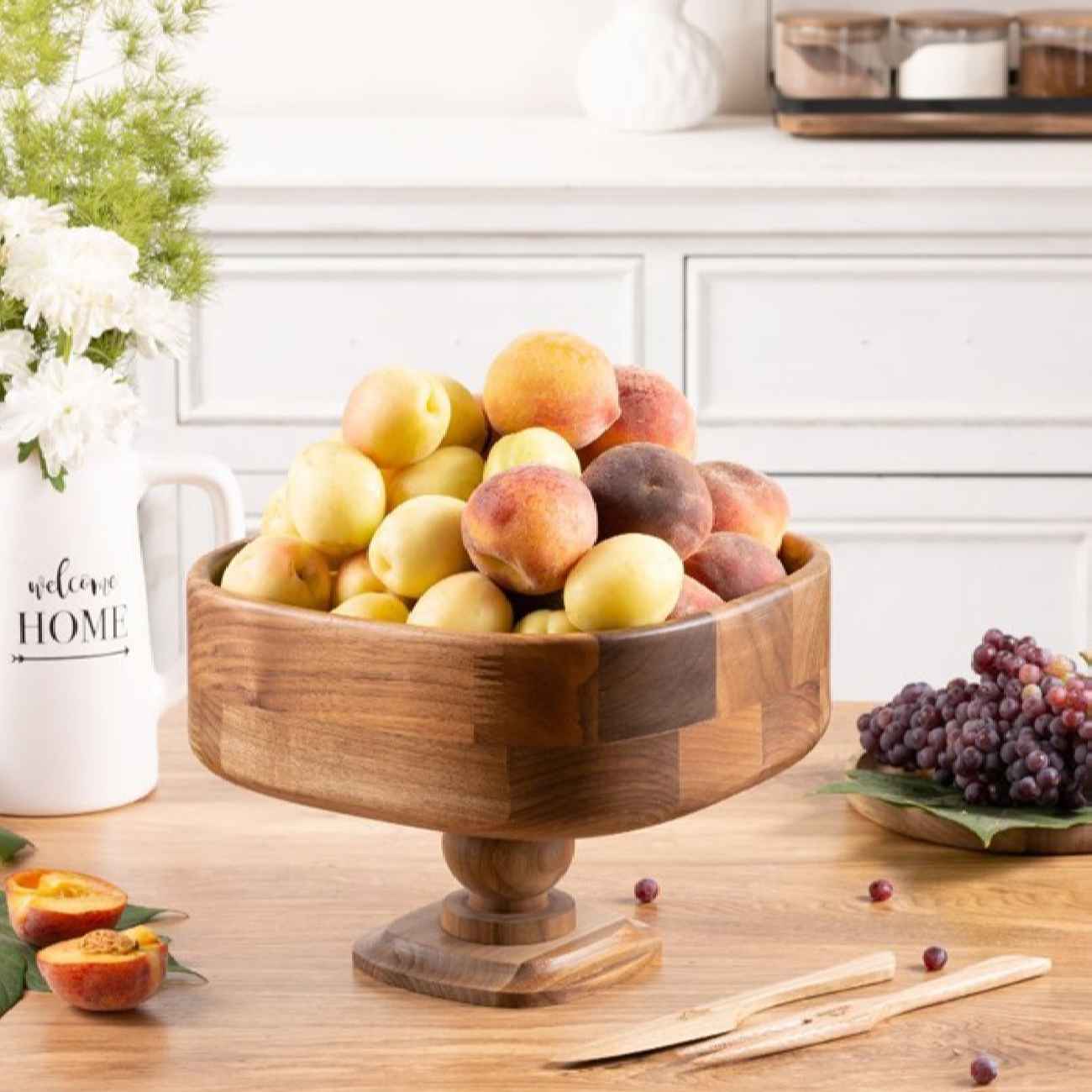 Wooden Serving Stand with Unique Square and Bowl Shape