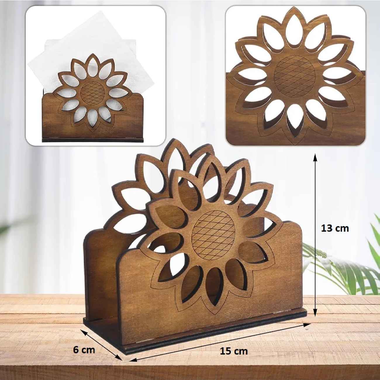 Wooden Tissue Paper Holder – Ideal for Home and Office Decor with Flower Design