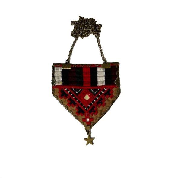 Woven Embroidered Necklace with Metal Chain and Symbolic Details