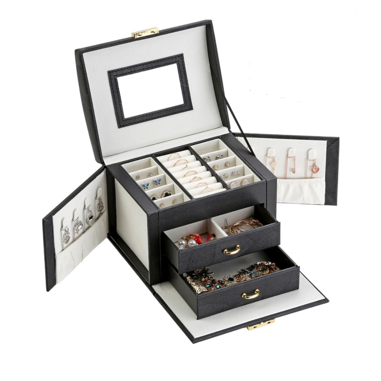 Jewelry Box with Multi-Tier Storage with Lock and Mirror for Organized Accessories