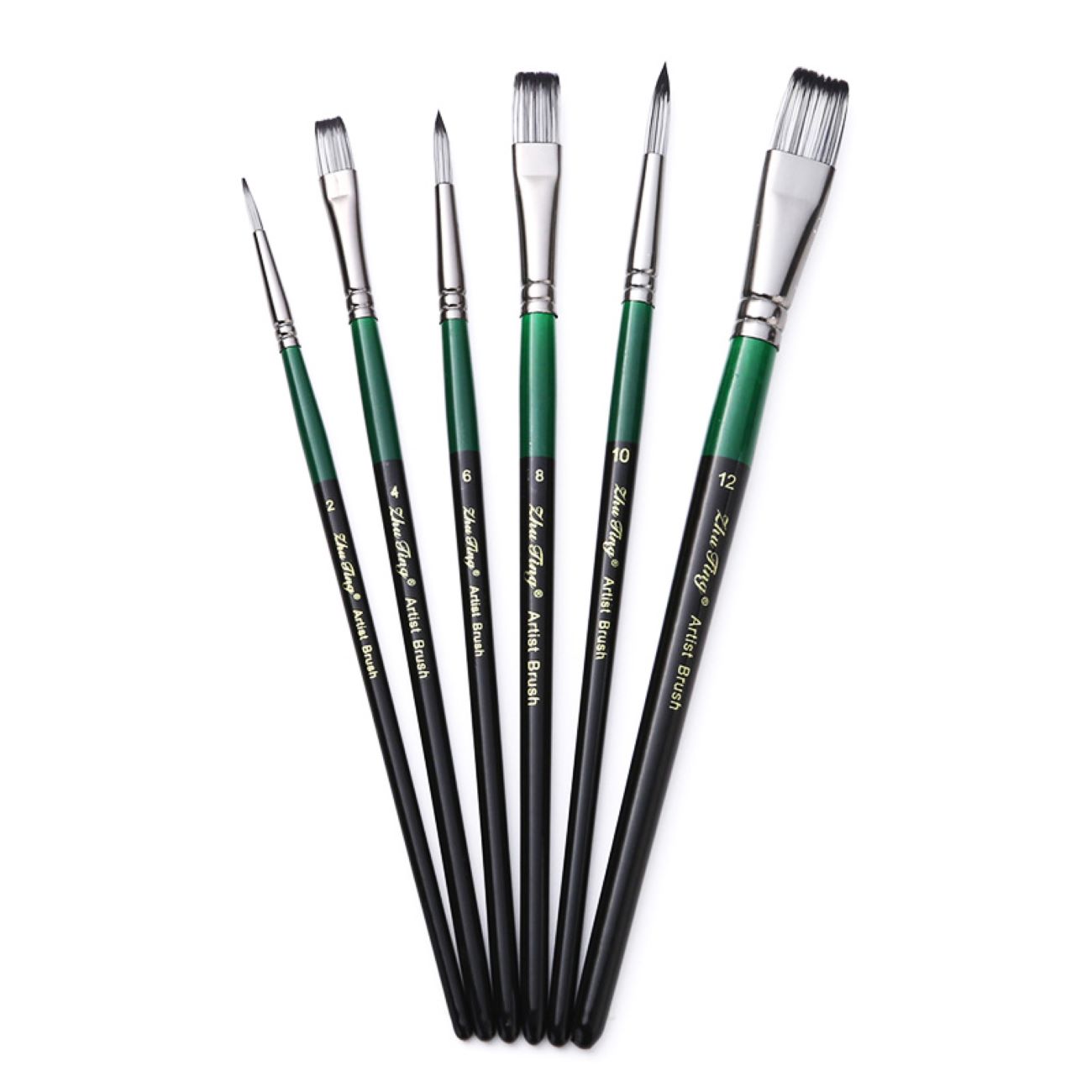 6-Piece Artificial High Quality Flat Bristle Paint Brush Set with Wooden Handle Korean
