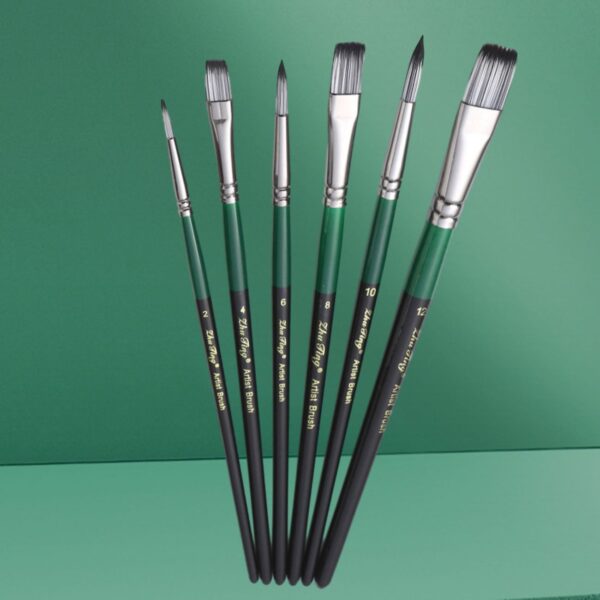 6-Piece Artificial High Quality Flat Bristle Paint Brush Set with Wooden Handle Korean