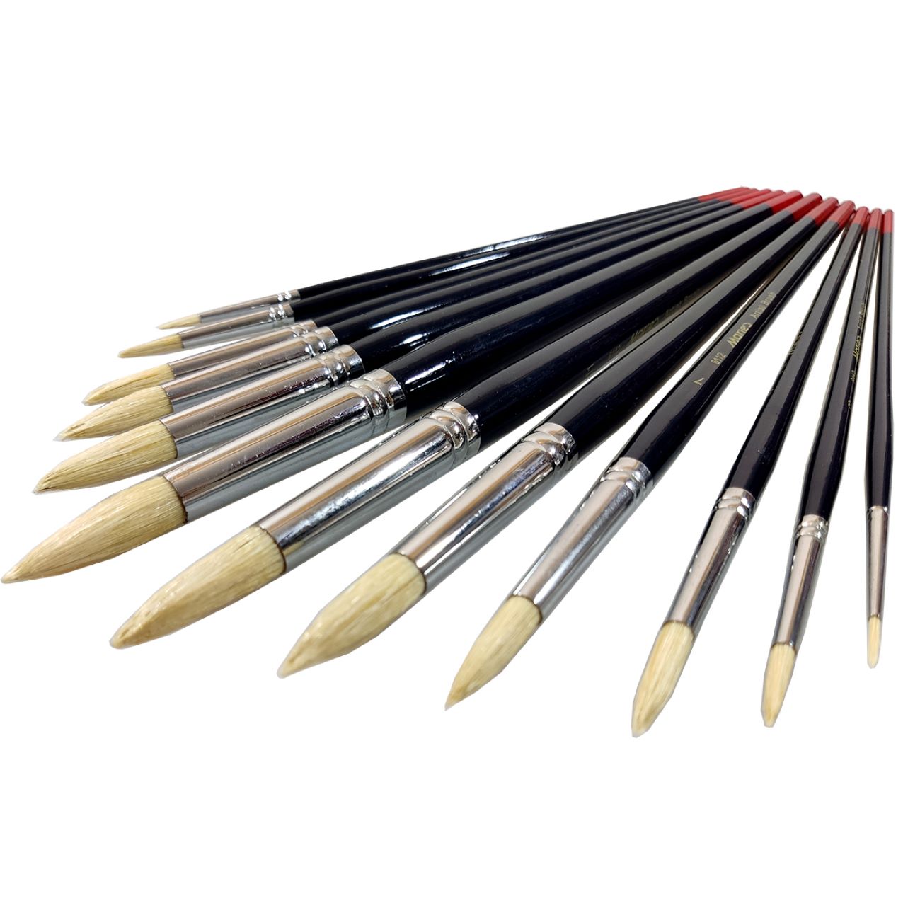 12-Piece Artificial High Quality Soft Round Bristle Paint Brush Set with Long Wooden Handle
