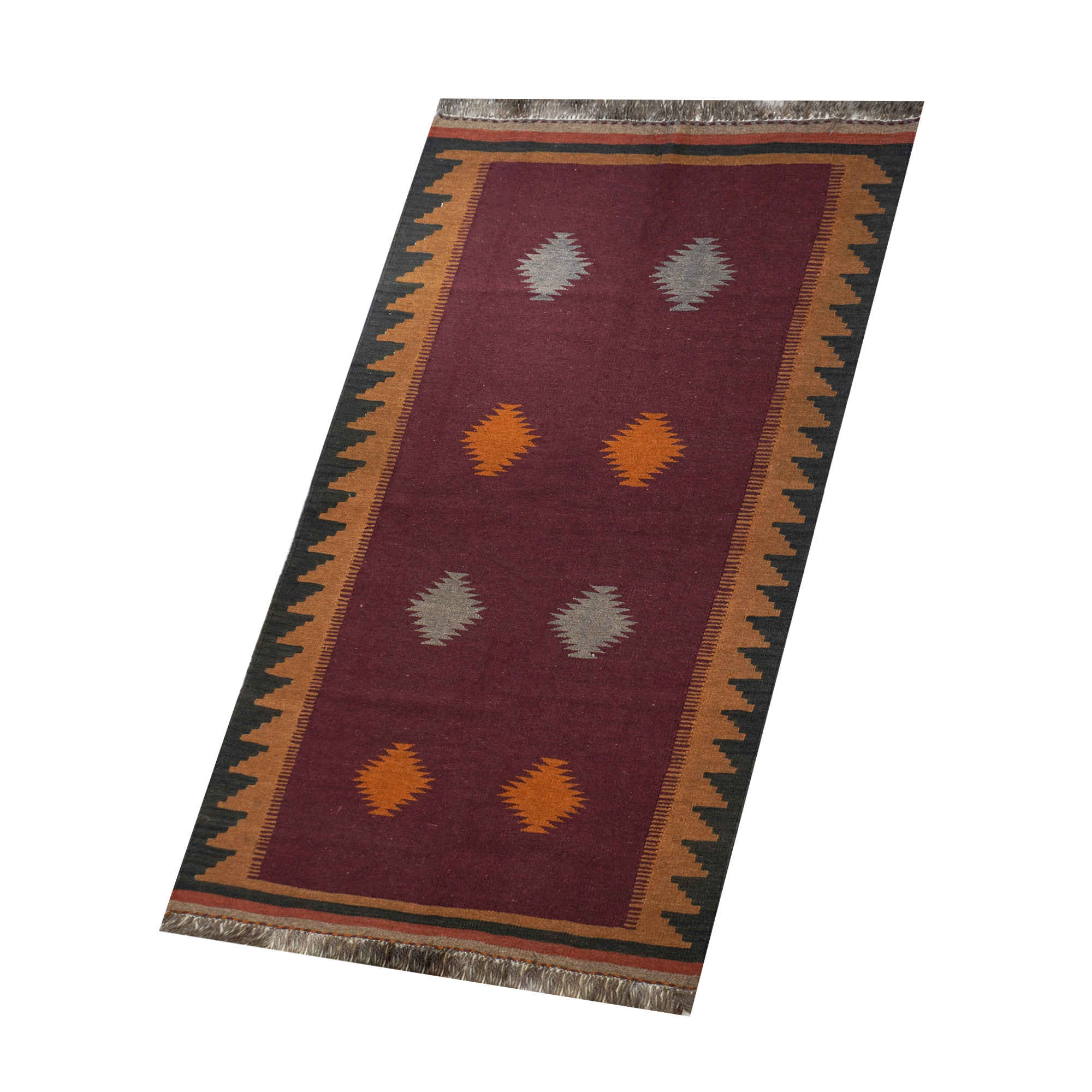 Authentic Persian Kilim Wool Rug Handwoven Geometric Crimson