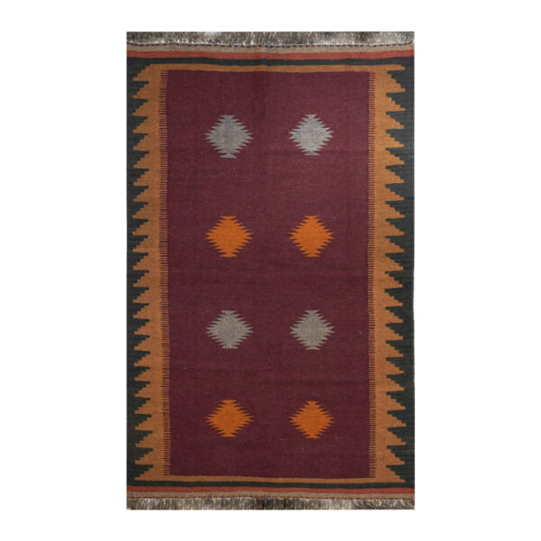Authentic Persian Kilim Wool Rug Handwoven Geometric Crimson