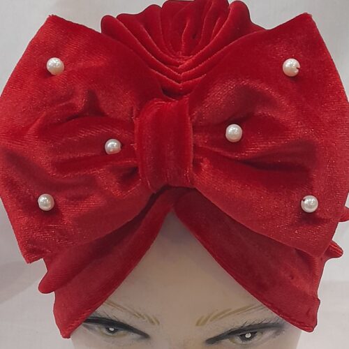 Baby Turban – Cute and Stylish Red Bow Tie Pearl Model , Warm and Comfortable